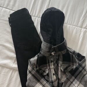 Boys Outfit Bundle Size 10/12 – Hooded Flannel Shirt & Black Jeans